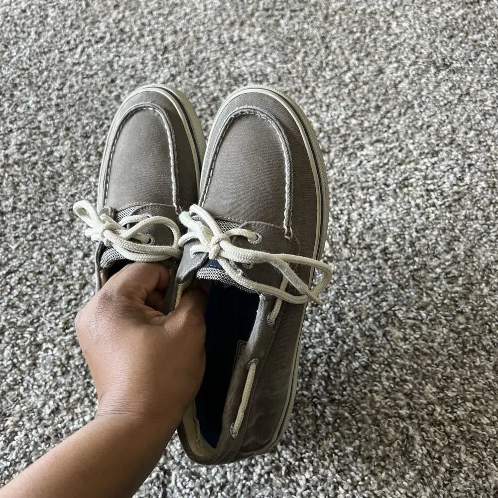 Sperry Mens Halyard 2-Eye Gray Canvas Boat Shoe Size US 7.5 M Gray